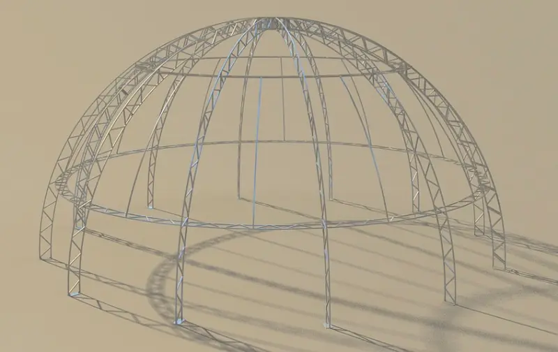 Modelo em 3D da estrutura da Tenda Bolha no tamanho 201m²