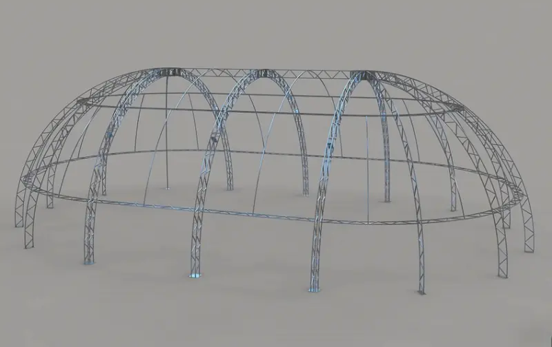 Modelo em 3D da estrutura da Tenda Bolha no tamanho 370m² estendida